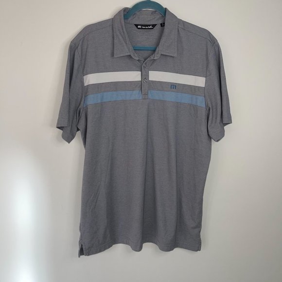Travis Mathew Polo Shirt Size XL Mens Short Sleeve Polyester Cotton Gray Blue - Picture 10 of 12